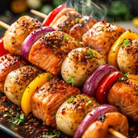 Salmon and Scallop Cajun Kabobs