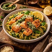 Salmon and Spinach Pesto Pasta