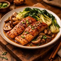 Salmon Bulgogi with Bok Choy and Mushrooms