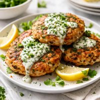 Salmon Burgers Patties with a Herb Sauce