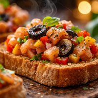 Salmon Capsicum Olive Bruschetta