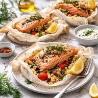 Salmon Couscous and Dill Parcels