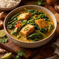 Salmon Curry with Mustard Greens