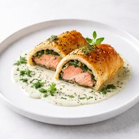Salmon in Pastry with Herb and Cream Sauce