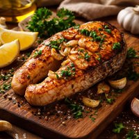 Salmon or Tuna Steak with Garlic and Parsley