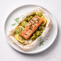 Salmon Papillotes with Fennel Potatoes and Olives