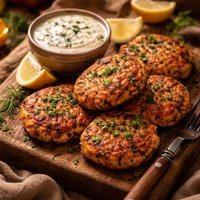 Salmon Tuna Patties with Dill Sauce