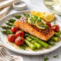 Salmon with Asparagus and Cherry Tomatoes