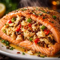 Salmon with Crabmeat and Rice Blend Stuffing