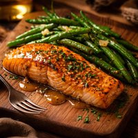 Salmon with Green Beans and Honey Mustard Sauce