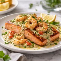 Salmon with Herb Shrimp Sauce Ww