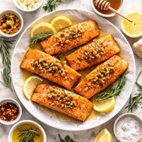 Salmon with Lemon Glaze and Rosemary Crumbs