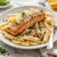 Salmon with Penne Pasta Alfredo