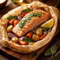 Salmon with Sage Butter Root Vegetables in Parchment
