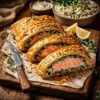Salmon Wrapped in Pastry with Rice