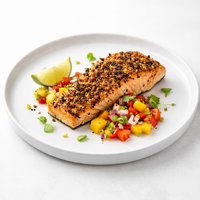 Salsa and Mango Pepper Crusted Salmon