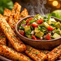 Salsa Bread Strips with Avocado Salsa