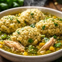 Salsa Verde Chicken with Herbed Cornmeal Dumplings