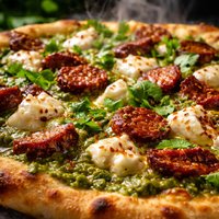 Salsa Verde Pizza with Goat Cheese and Chorizo Rick Bayless