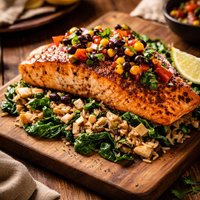Santa Fe Salmon with Fresh Spinach Wild Rice