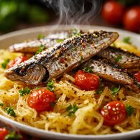 Sardines and Tomatoes Over Spaghetti Squash