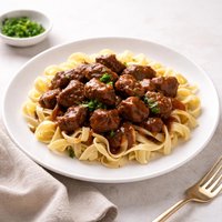 Saucy Beef Tips with Egg Noodles Inspired by Dream Dinners