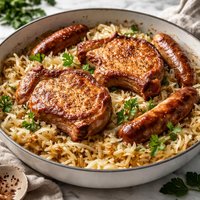 Sauerkraut Smothered with Pork Chops and Sausage