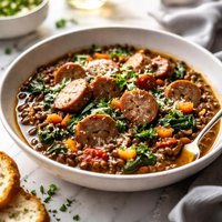 Sausage and Black Lentil Stew