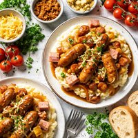 Sausage and Mash with Ham and Cheese