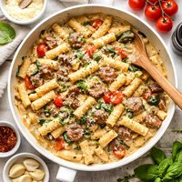 Sausage and Mostaccioli with Rich Cream Sauce