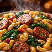 Sausage Beans and Spinach with Macaroni