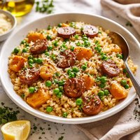 Sausage Pea and Pumpkin Risotto Style Rice