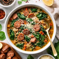 Sausage Soup with Spinach and Wild Rice