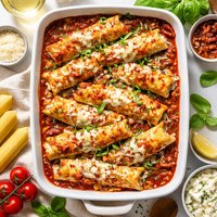 Sausage Stuffed Manicotti with Sun Dried Tomato Sauce