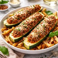 Sausage Stuffed Zucchini with Penne Pasta