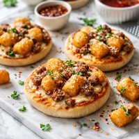 Sausage Tater Tot English Muffin Pizzas