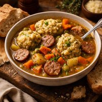 Sausage Vegetable Soup with Dumplings