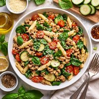 Sausage Zucchini Spinach and Tomato Pasta
