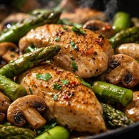 Sauteed Chicken with Asparagus and Mushrooms