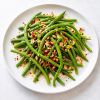 Sauteed Garlic Scapes or Green Beans with Red Pepper Almonds
