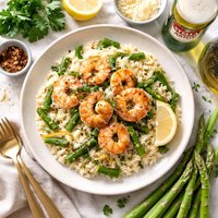 Sauteed Shrimp and Arborio Risotto Stella Artois Asparagus Tips