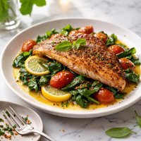 Sauteed Snapper with Plum Tomatoes and Spinach