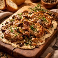 Sauteed Veal Scallops in a Wild Mushroom Cream Sauce