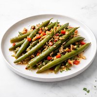 Savory Braised Green Beans with Red Bell Pepper and Walnuts