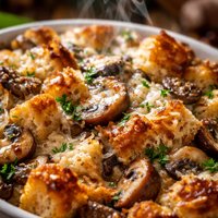 Savory Bread Pudding with Mushrooms and Parmesan Cheese