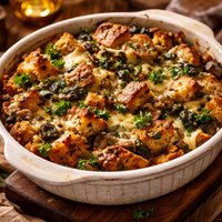 Savory Bread Pudding with Spinach and Mushrooms