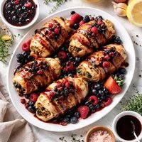 Savory Chicken Bundles with Balsamic Berry Sauce