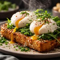 Savory Parmesan Pain Perdu with Poached Eggs and Greens