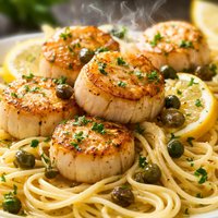 Scallop Piccata on Angel Hair Pasta