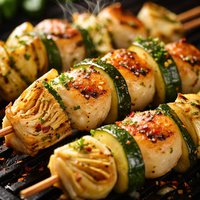Scallop Zucchini Artichoke Skewers